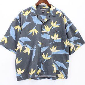 Vintage Montage Microfiber Hawaiian Shirt Mens Gray Button Down Floral Pattern L